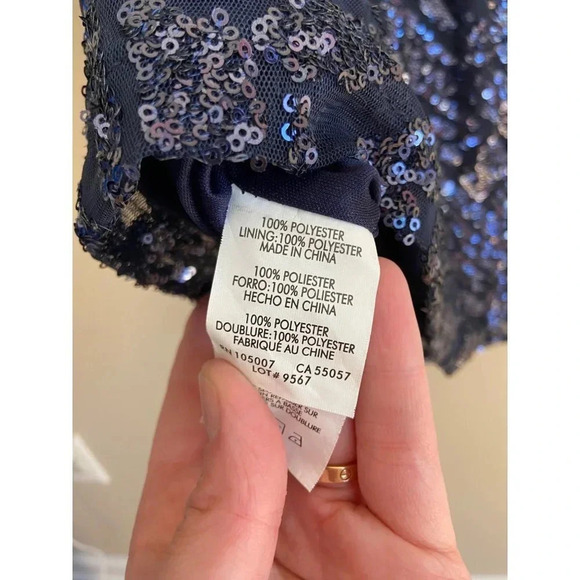 Marina Navy Blue Long Sleeve Sequin Sparkle Sheath Dress Size 8 - Picture 8 of 12